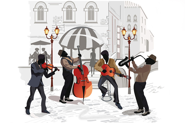 Vector image of musicians playing outside