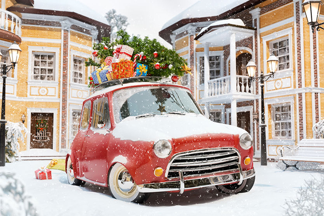 Christmas scene with old car